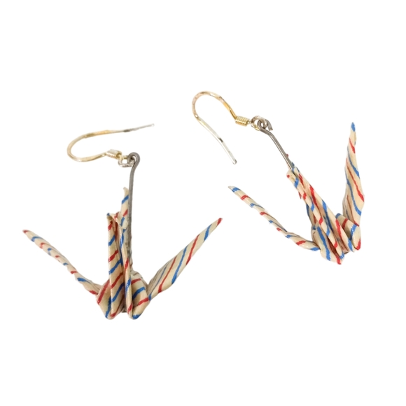 Handmade Paper Crane Earrings - Picture 2 of 3